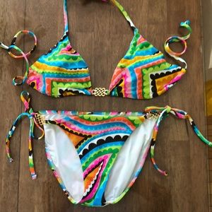 Trina Turk string bikini with gold accents